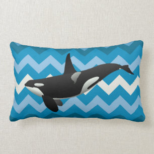 Orca Killer Whale Blue Chevron Dekorativ kudde
