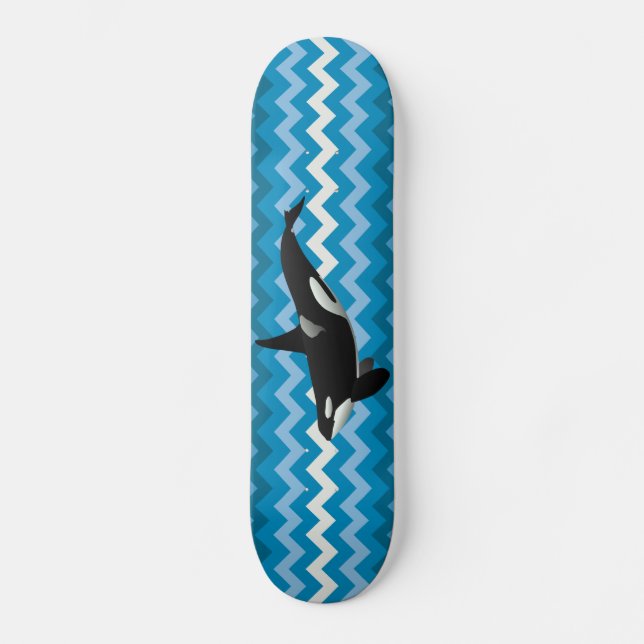 Orca Killer Whale Blue Zigzag Chevron Skateboard (Framsida)