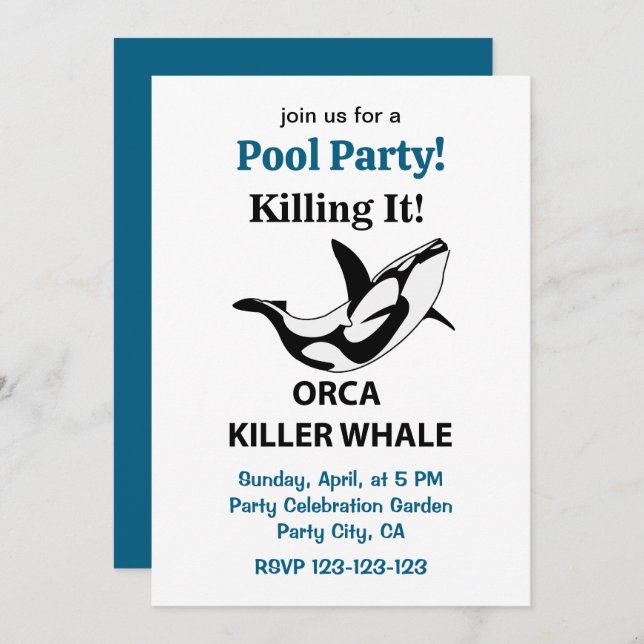 Orca Killer Whale dödade den Bassäng Party Funny Inbjudningar (Fram/baksida)
