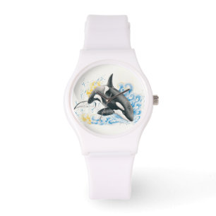 Orca Killer Whale Jumping in i Vågar Watercolor Armbandsur