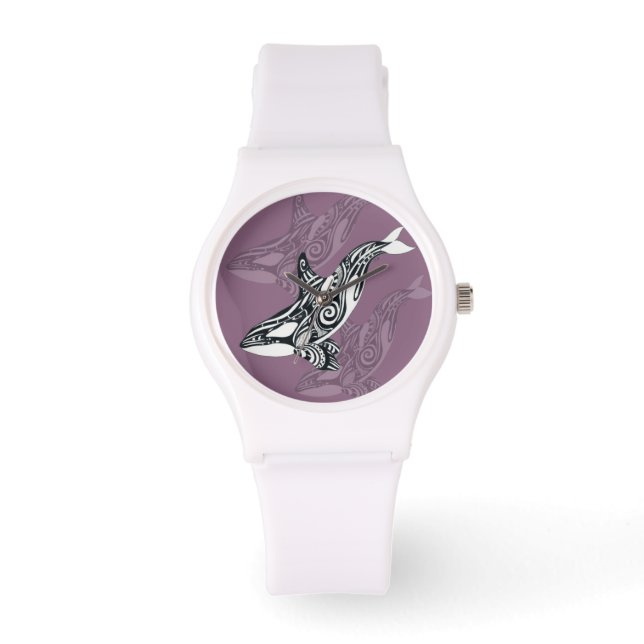 Orca Killer Whale mauve Lila Tlingit Tribal Bläck Armbandsur (Framsida)