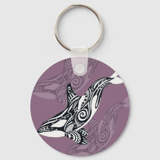 Orca Killer Whale mauve Lila Tlingit Tribal Bläck Nyckelring (Framsida)