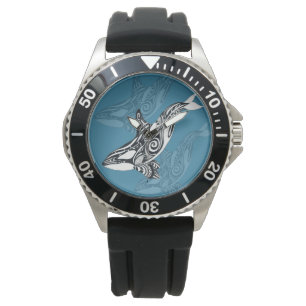 Orca Killer Whale Tlingit Indigo Blue bläck Armbandsur