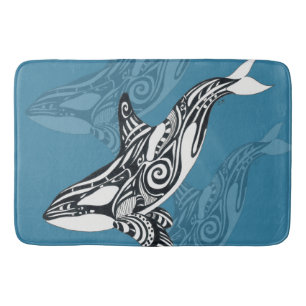 Orca Killer Whale Tlingit Indigo Blue bläck Badrumsmatta