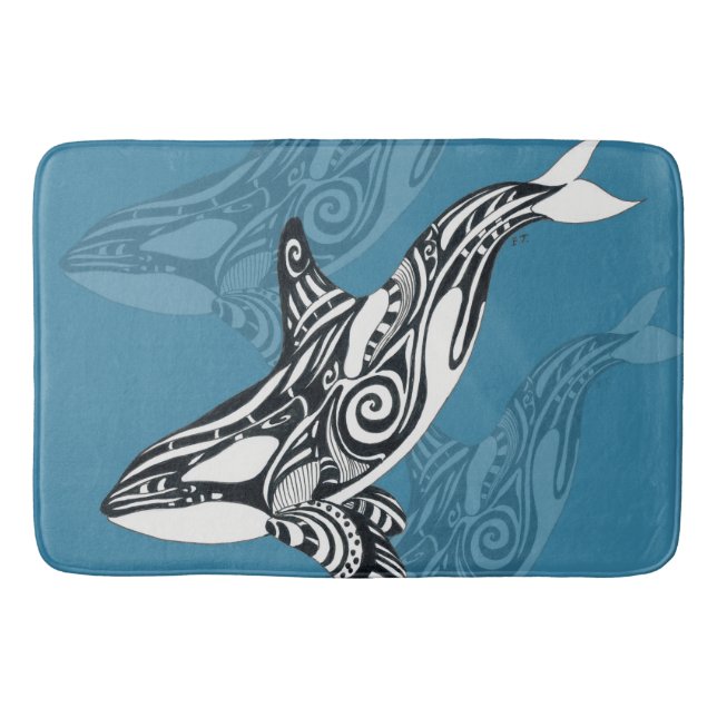 Orca Killer Whale Tlingit Indigo Blue bläck Badrumsmatta (Framsidan)