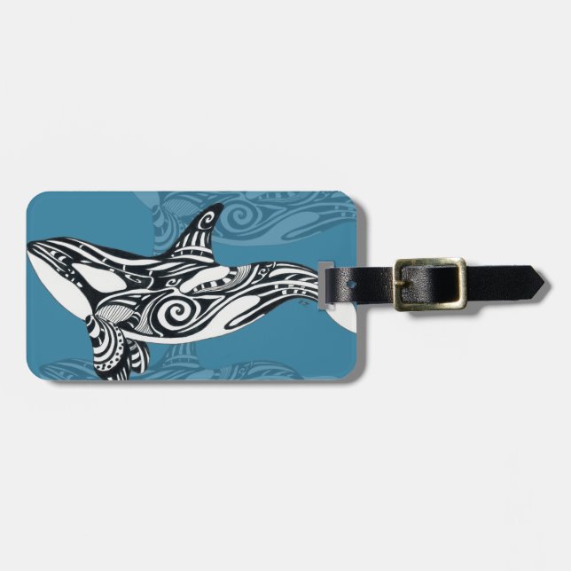 Orca Killer Whale Tlingit Indigo Blue bläck Bagagebricka (Horisontell Framsida)