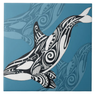 Orca Killer Whale Tlingit Indigo Blue bläck Kakelplatta