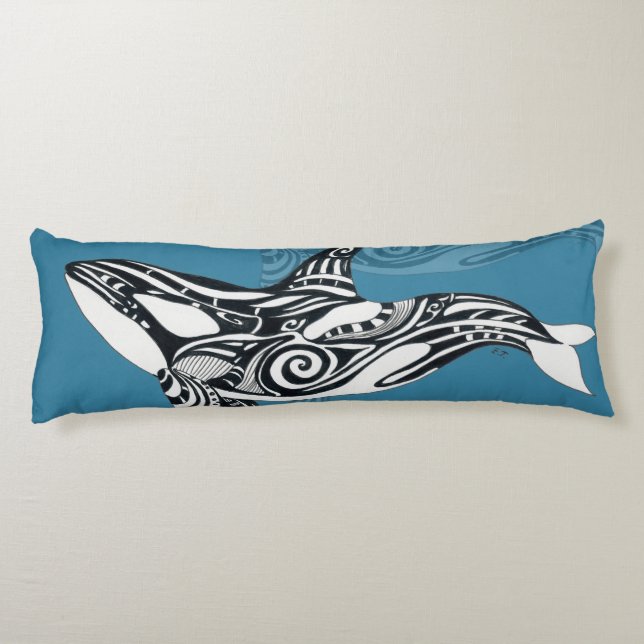 Orca Killer Whale Tlingit Indigo Blue bläck Kroppskudde (Baksidan)