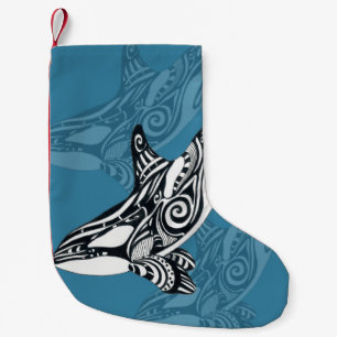 Orca Killer Whale Tlingit Indigo Blue bläck Liten Julstrumpa