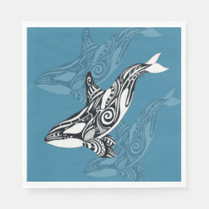 Orca Killer Whale Tlingit Indigo Blue bläck Pappersservett