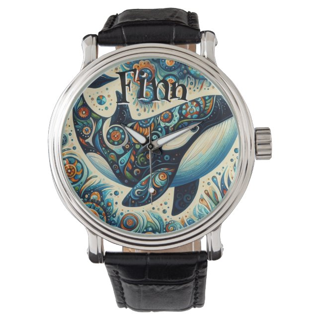 Orca Killer Whale Whimsical Nautical Personlig Armbandsur (Framsida)