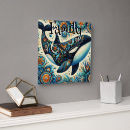 Orca Killer Whale Whimsical Nautical Personlig Fyrkantig Klocka