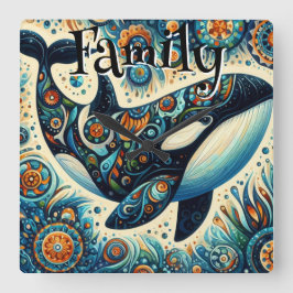 Orca Killer Whale Whimsical Nautical Personlig Fyrkantig Klocka