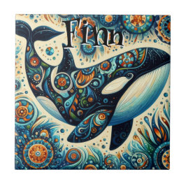 Orca Killer Whale Whimsical Nautical Personlig Kakelplatta