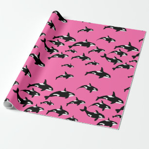 Orca Killer Whales Swimming Mönster på Rosa Presentpapper