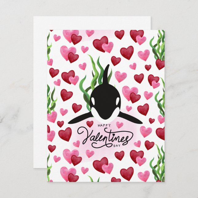 Orca Love Valentine’s Day Card in White Anteckningskort (Fram/baksida)