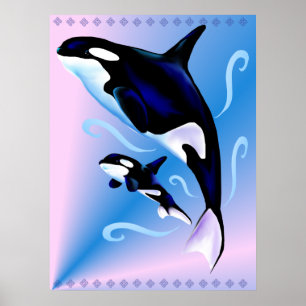 Orca Mamma och Baby Skriv ut Poster