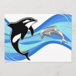 Orca och delfin i vågar inbjudningar