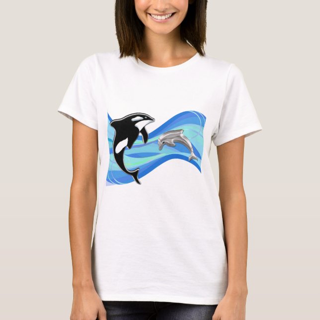 Orca och delfin i vågar t-shirt (Framsida)