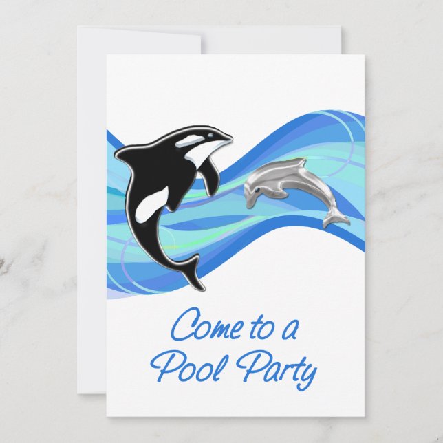 Orca och delfiner i Vågar Bassäng Party Inbjudningar (Framsida)