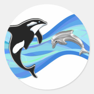 Orca och delfiner i Vågar Runt Klistermärke
