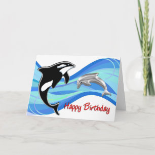 Orca och delfiner i Vinkara födelsedagen Kort