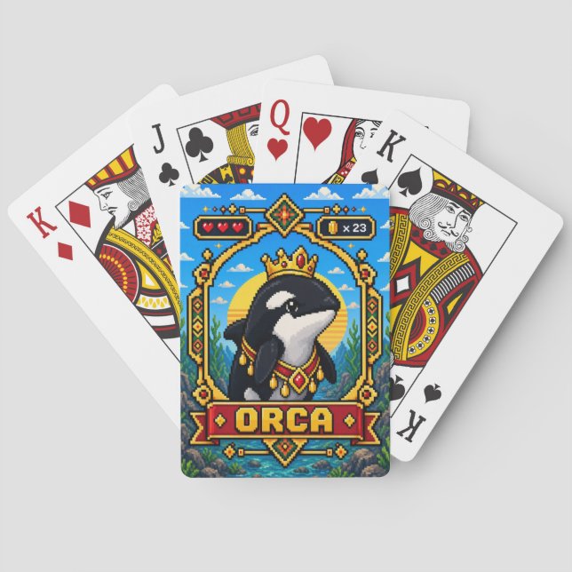 Orca Retro 8-Bit Pixel Art Casinokort (Baksidan)