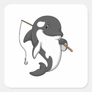 Orca som Fisher med fiskstam Fyrkantigt Klistermärke
