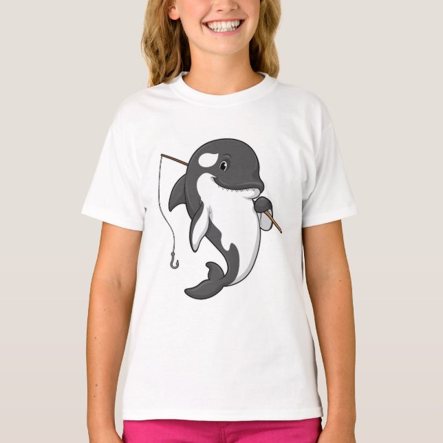 Orca som Fisher med fiskstam T Shirt (Framsida)