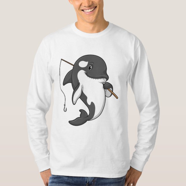 Orca som Fisher med fiskstam T Shirt (Framsida)