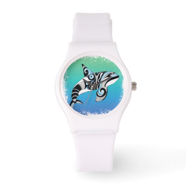 Orca Tribal Doodle Bläck Blue Armbandsur (Framsida)
