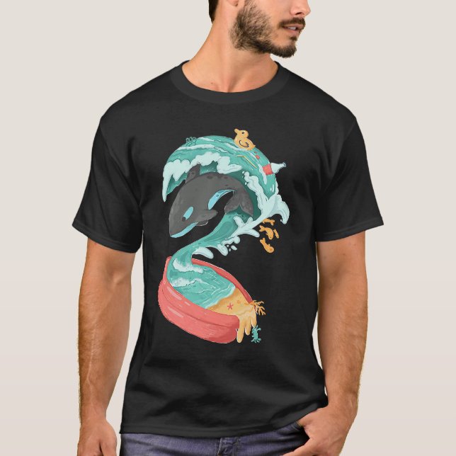 Orca Tsunami Inflatable Bassäng Spara Ocean Wildli T Shirt (Framsida)