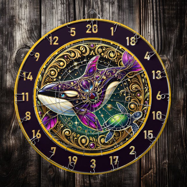 Orca Turtle Circular Rustic Wall Art Darttavla (Skapare uppladdad)
