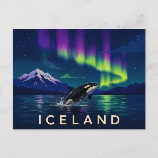 Orca Under the Aurora | Ikoniska Island Vykort (Framsida)