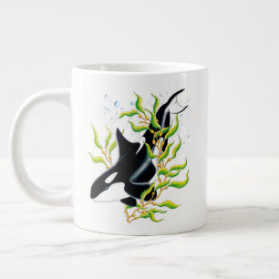 Orca val i Kelp Forest bläck art Jumbo Mugg