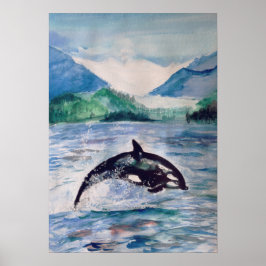 Orca, valsvattenfärgen teckning Poster