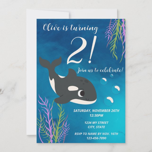 Orca Whale Birthday bjudande Inbjudningar (Framsida)