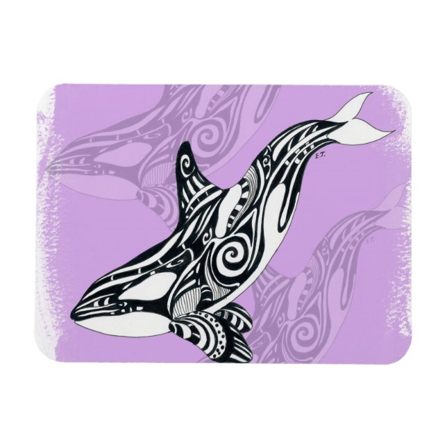Orca Whale Brushed Tribal Rosa Doodle Magnet (Horisontell)
