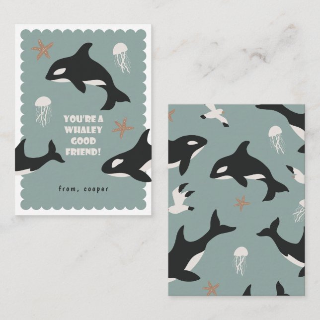 Orca Whale Class Valentine Card Tilläggskort (Fram/baksida)