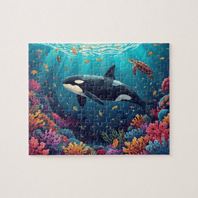 Orca Whale Coral Reef Underwater Art Pussel (Horisontell)