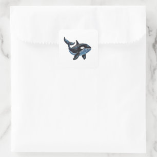 Orca Whale - Folk Art Fyrkantigt Klistermärke