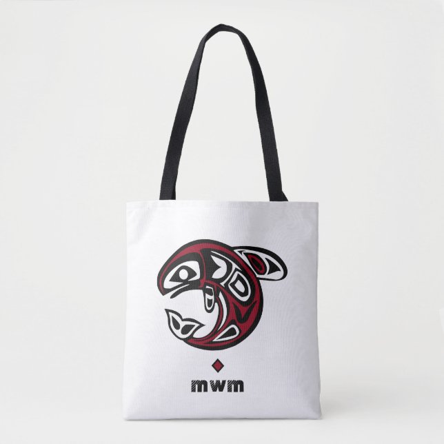 Orca Whale Haida Design - Monogram Shoulder Bag Tygkasse (Framsida)