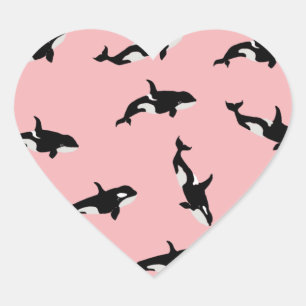 Orca Whale Illustration Pod Mönster Ocean Rosa Hjärtformat Klistermärke