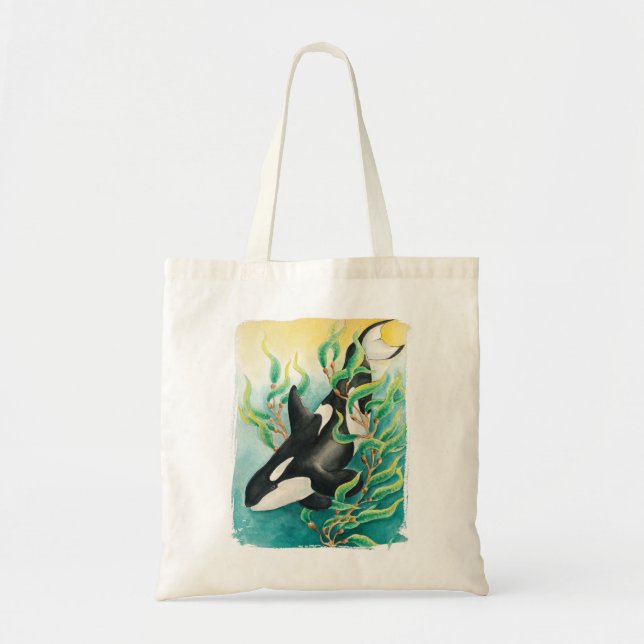 Orca Whale in Kelp Watercolor Art Tygkasse (Framsidan)