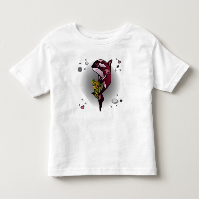 Orca Whale med Nalle i Space Graphic Design T Shirt (Framsida)