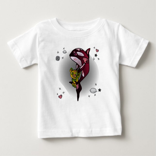 Orca Whale med Nalle i Space Graphic Design T Shirt (Framsida)