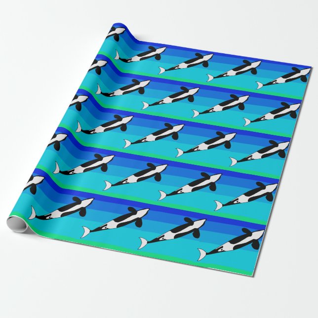 Orca Whale Ocean Blue Presentpapper (Utrullad)