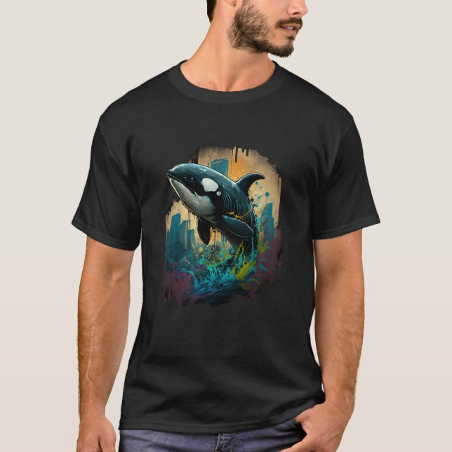 Orca Whale Painterly T Shirt (Framsida)