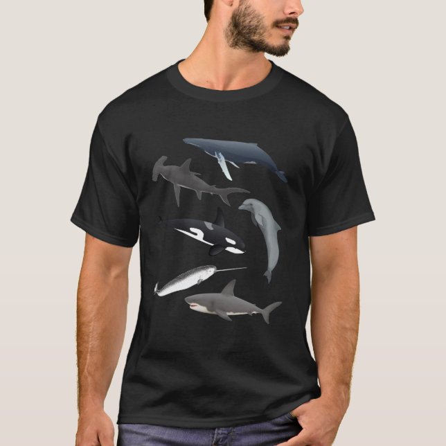 Orca Whale Shark Narwhal Dolphin Sea Creatures T Shirt (Framsida)