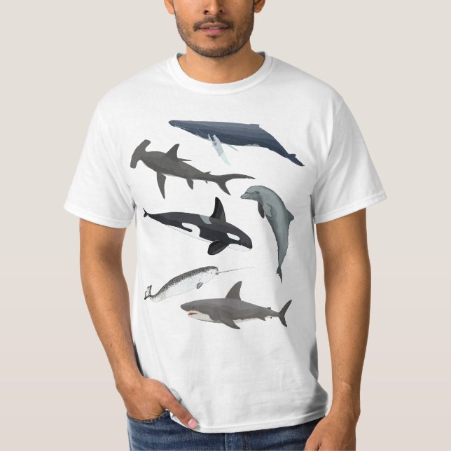 Orca Whale Shark Narwhal Dolphin Sea Creatures T Shirt (Framsida)
